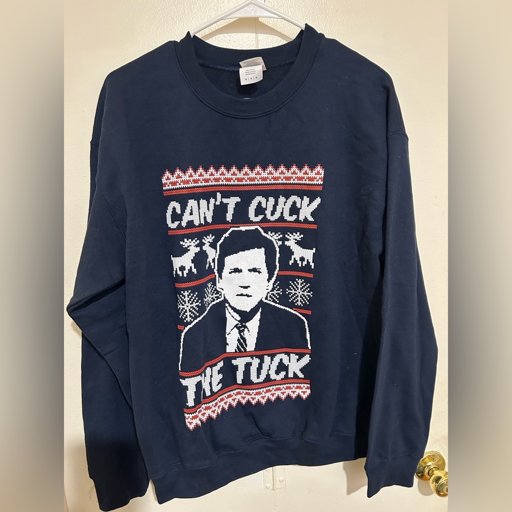 Navy Tucker Carlson Ugly Christmas Sweater Crewneck Sweatshirt